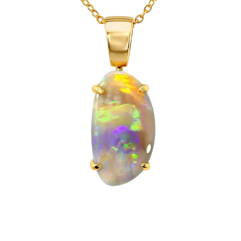 Dark Opal Pendant in 18K Yellow Gold - Multicolour - Australian Opal Cutters and Pearl Divers