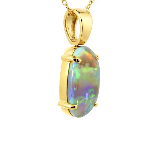 Dark Opal Pendant in 18K Yellow Gold - Multicolour - Australian Opal Cutters and Pearl Divers