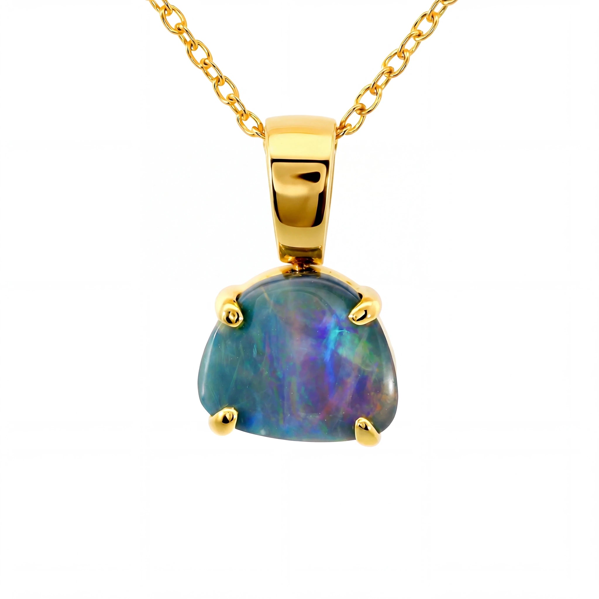 Black Opal Pendant in 18K Yellow Gold - Multicolour - Australian Opal Cutters and Pearl Divers