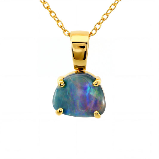 Black Opal Pendant in 18K Yellow Gold - Multicolour - Australian Opal Cutters and Pearl Divers