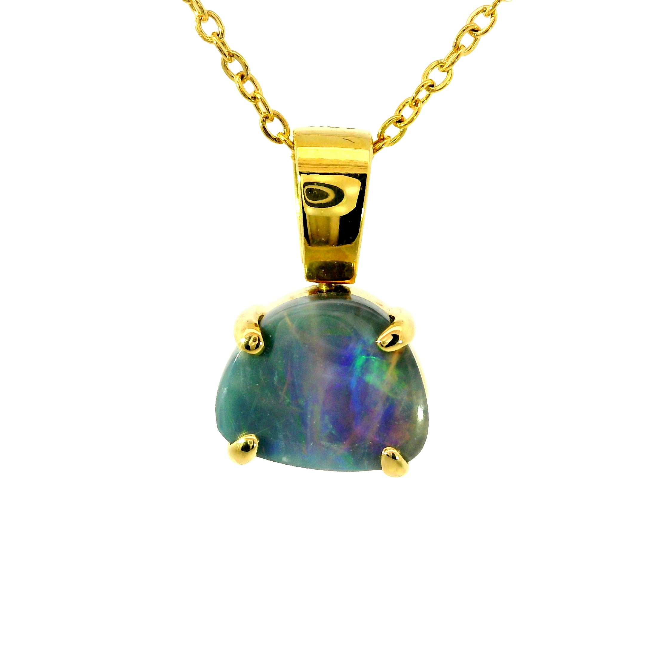 Black Opal Pendant in 18K Yellow Gold - Multicolour