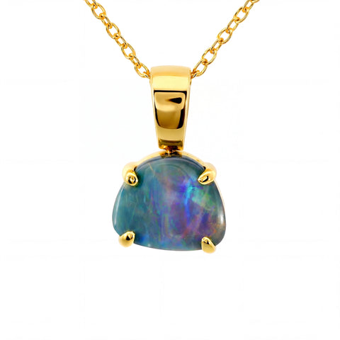 Black Opal Pendant in 18K Yellow Gold - Multicolour - Australian Opal Cutters and Pearl Divers