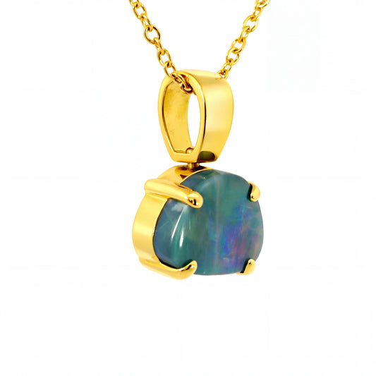 Black Opal Pendant in 18K Yellow Gold - Multicolour - Australian Opal Cutters and Pearl Divers