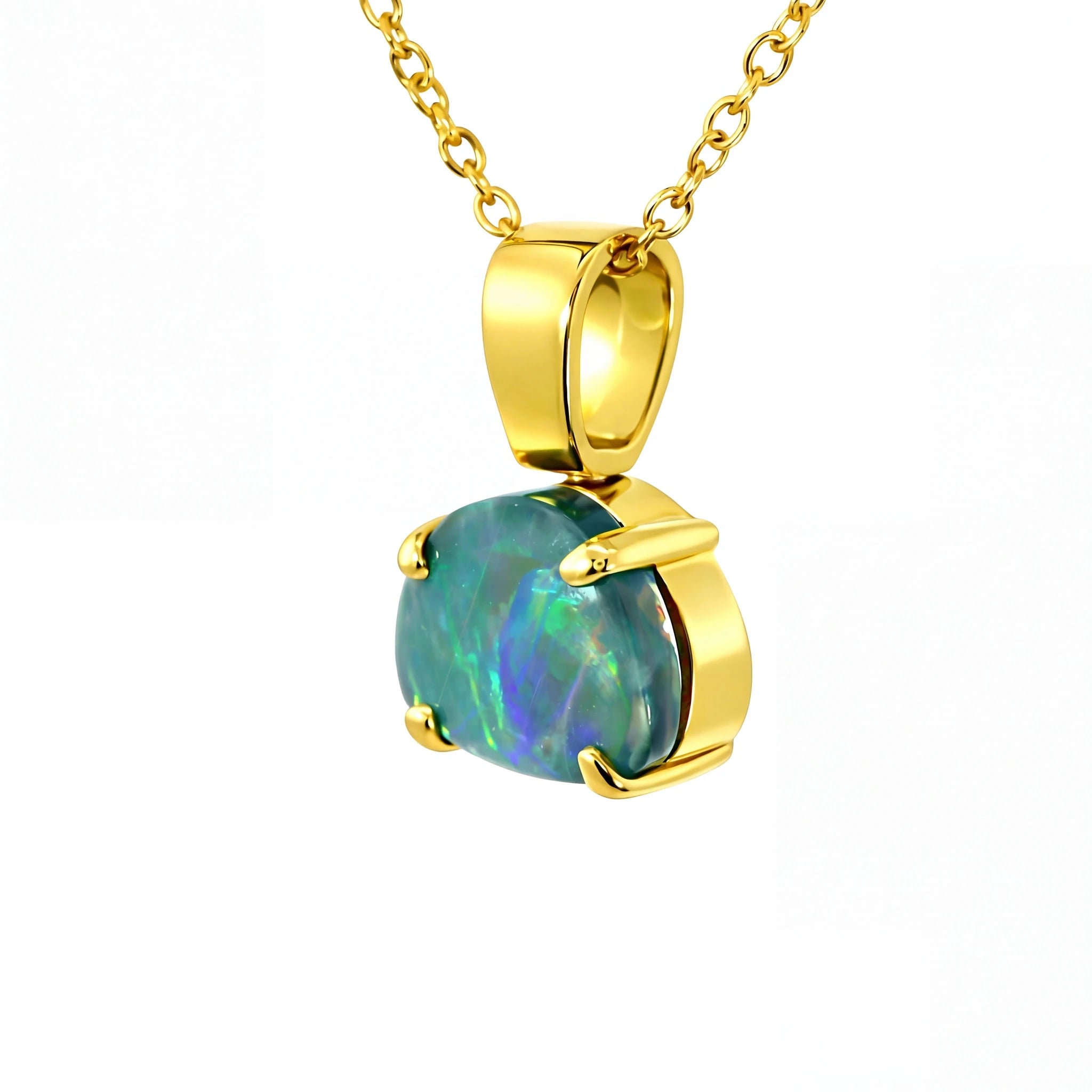 Black Opal Pendant in 18K Yellow Gold - Multicolour - Australian Opal Cutters and Pearl Divers