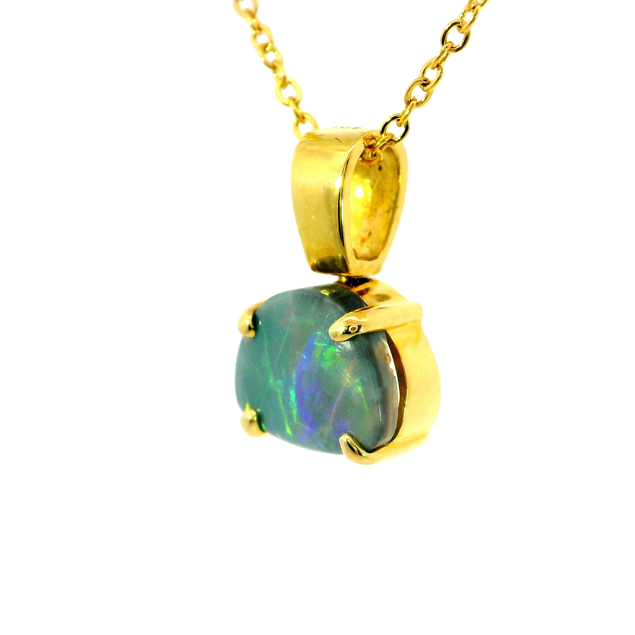 Black Opal Pendant in 18K Yellow Gold - Multicolour