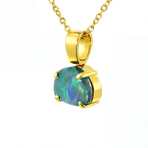 Black Opal Pendant in 18K Yellow Gold - Multicolour - Australian Opal Cutters and Pearl Divers