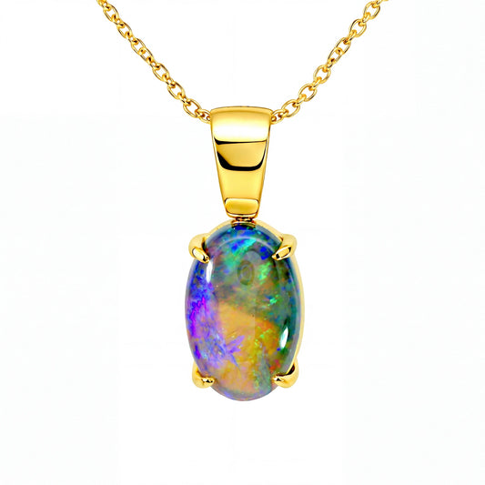 Black Opal Pendant in 18K Yellow Gold - Green-Blue - Australian Opal Cutters and Pearl Divers