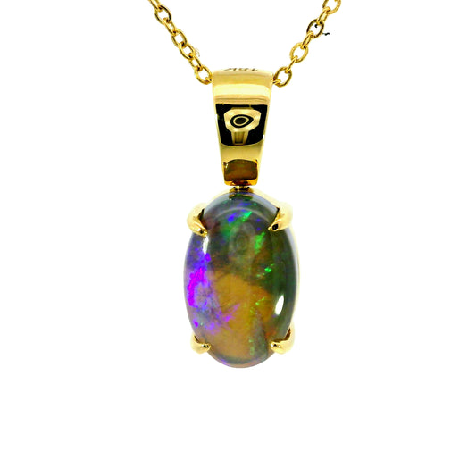 Black Opal Pendant in 18K Yellow Gold - Green-Blue
