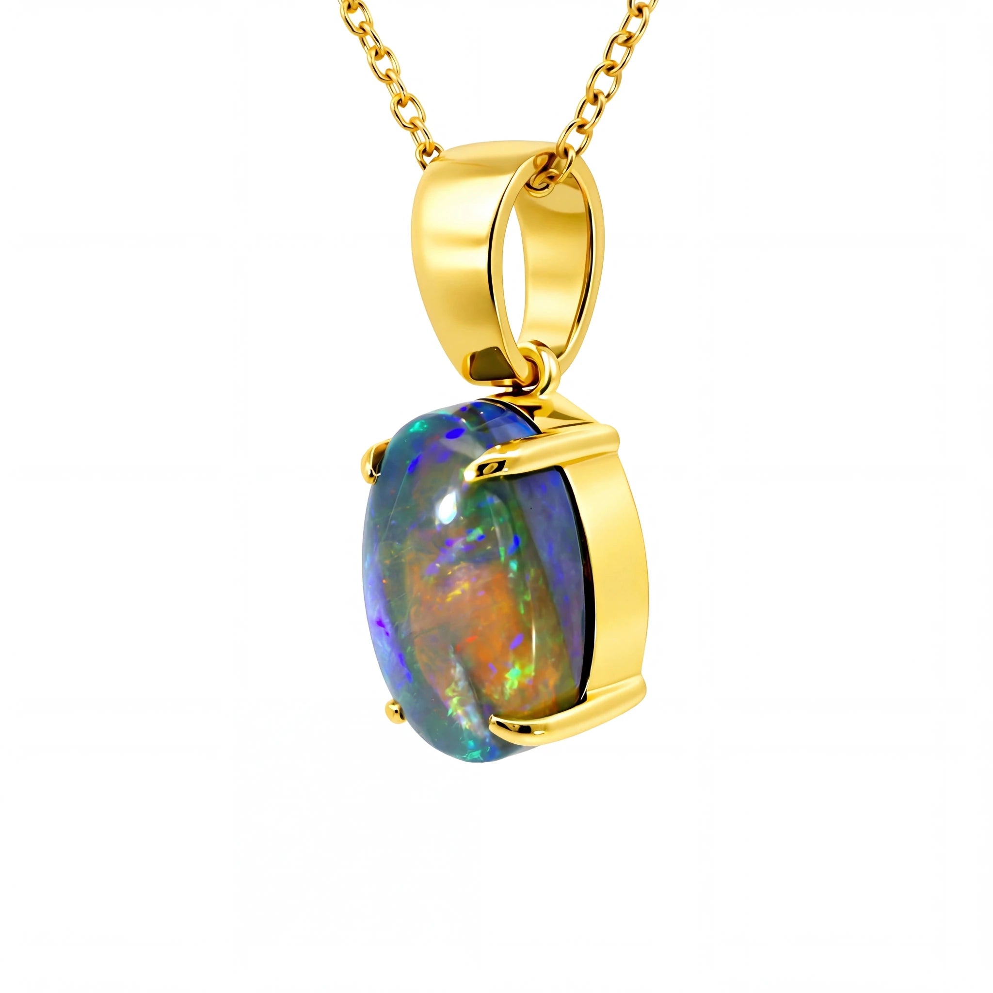 Black Opal Pendant in 18K Yellow Gold - Green-Blue - Australian Opal Cutters and Pearl Divers