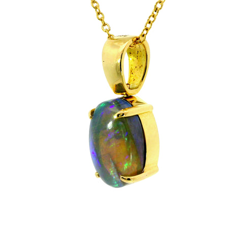 Black Opal Pendant in 18K Yellow Gold - Green-Blue