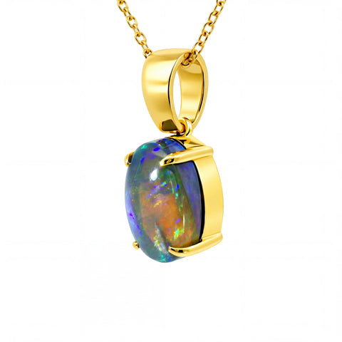 Black Opal Pendant in 18K Yellow Gold - Green-Blue - Australian Opal Cutters and Pearl Divers