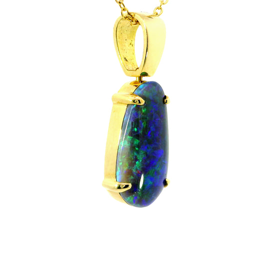 Black Opal Pendant in 18K Yellow Gold - Green-Blue