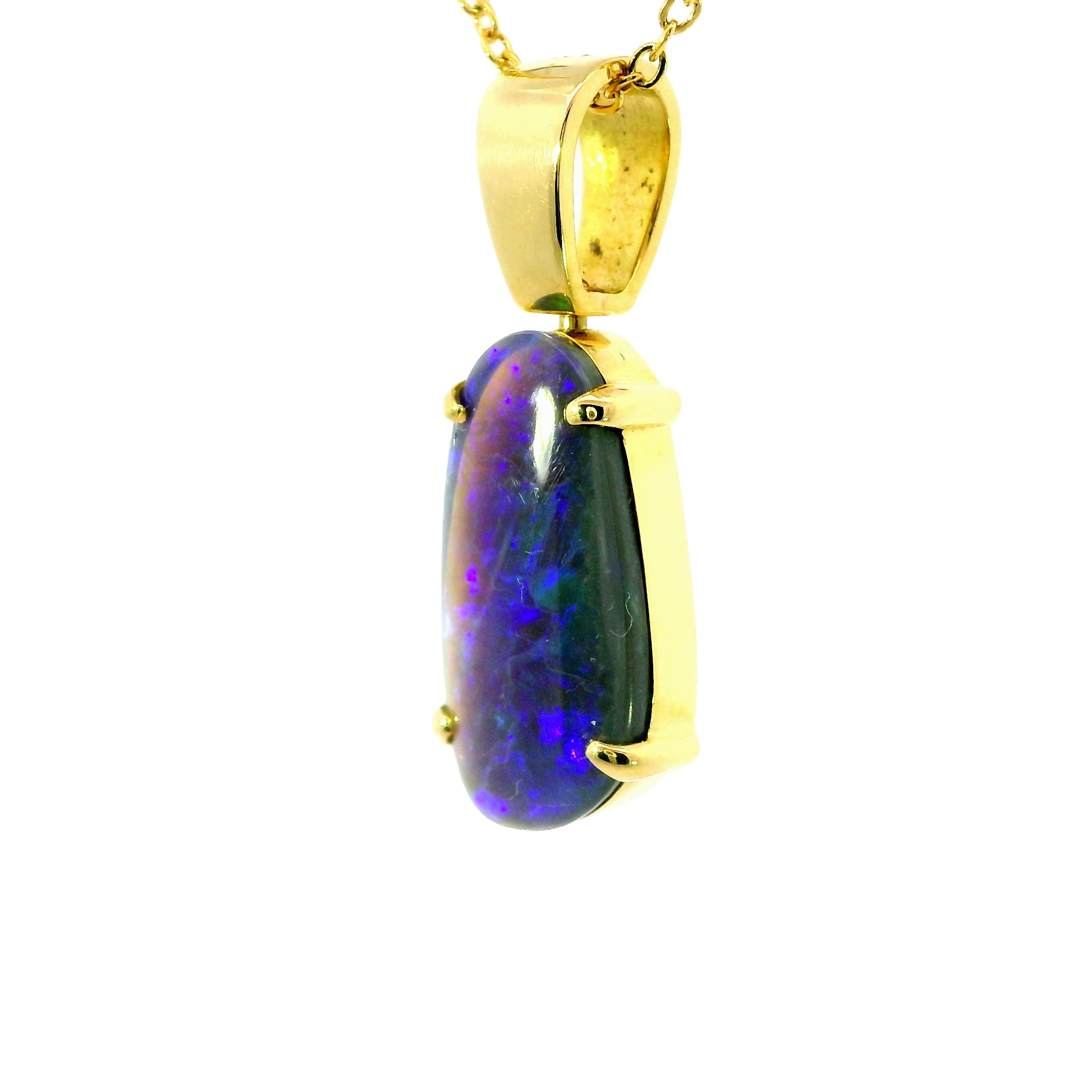 Black Opal Pendant in 18K Yellow Gold - Green-Blue