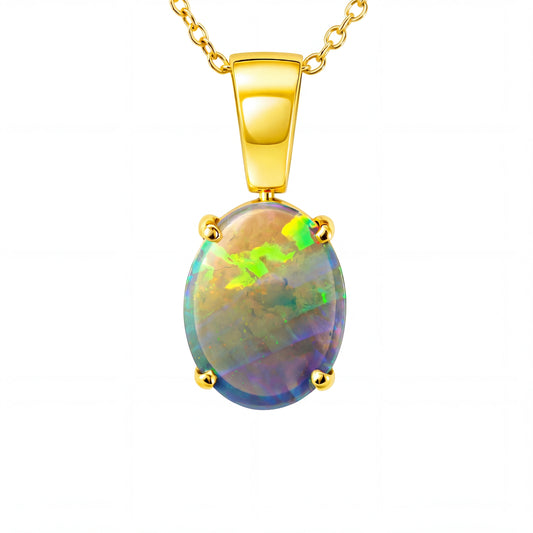 Dark Opal Pendant In 18k Yellow Gold - Multicolour