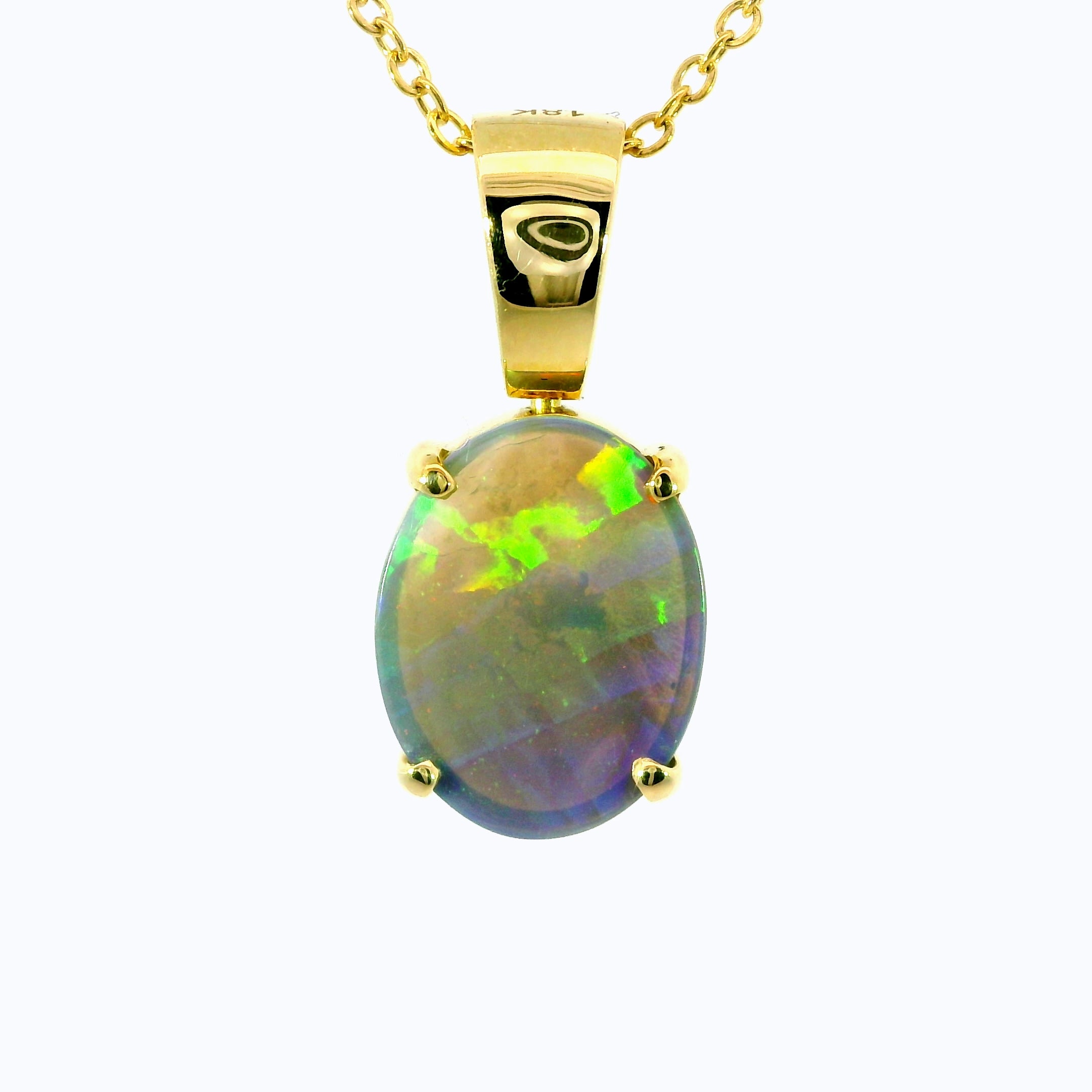 Black Opal Pendant in 18K Yellow Gold - Multicolour