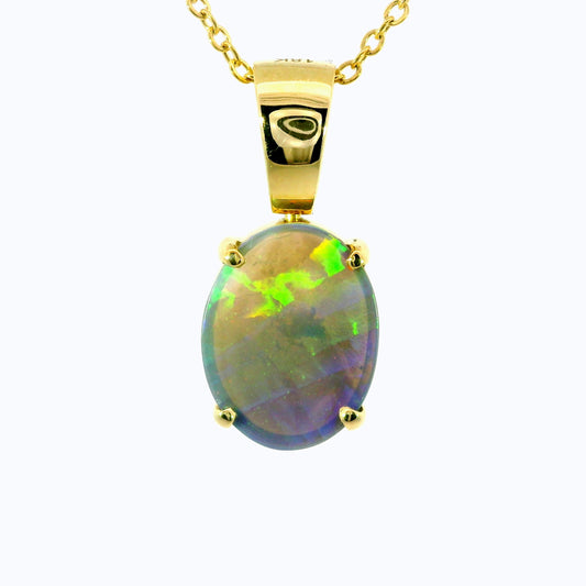 Black Opal Pendant in 18K Yellow Gold - Multicolour