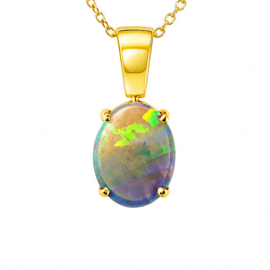 Dark Opal Pendant In 18k Yellow Gold - Multicolour - Australian Opal Cutters and Pearl Divers