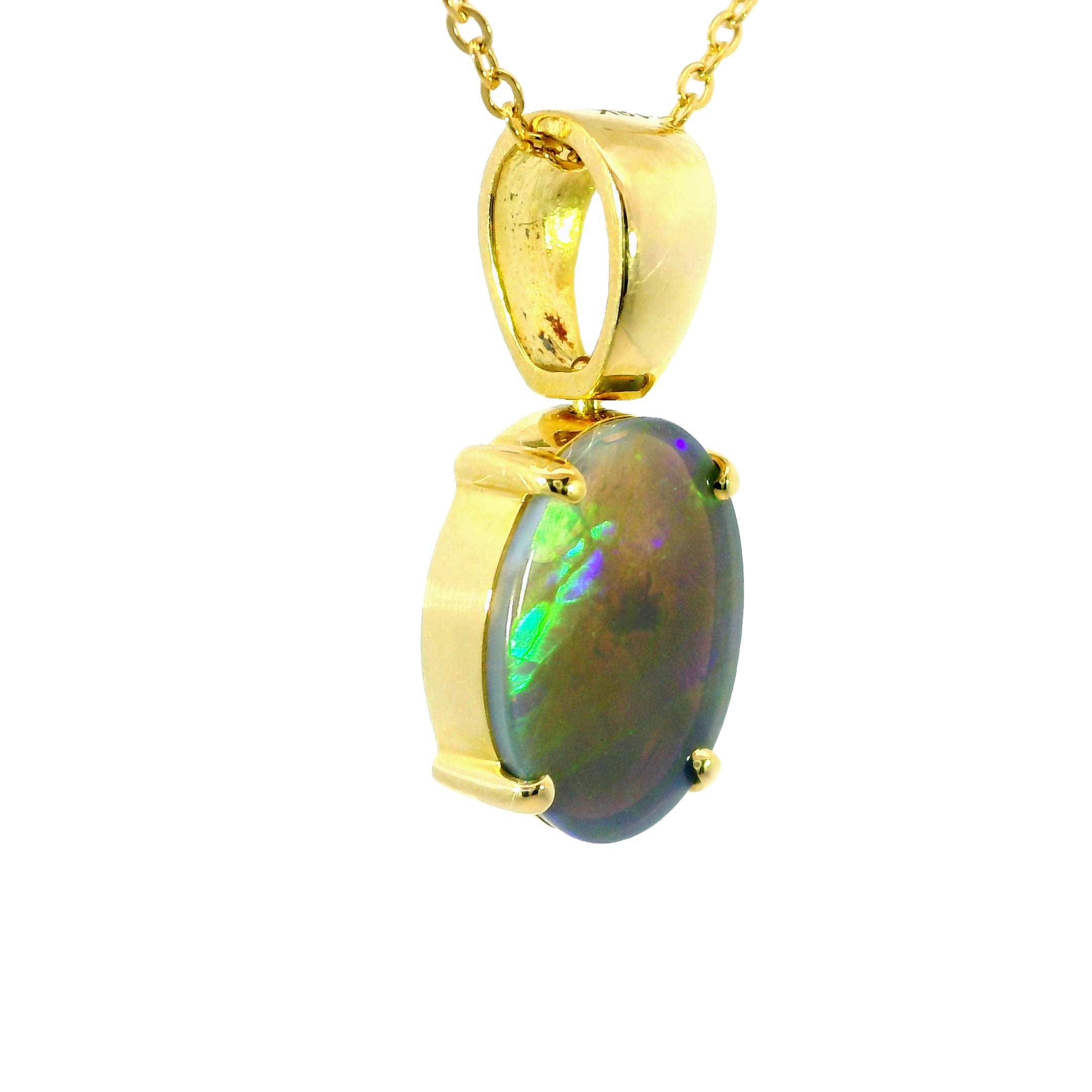 Black Opal Pendant in 18K Yellow Gold - Multicolour