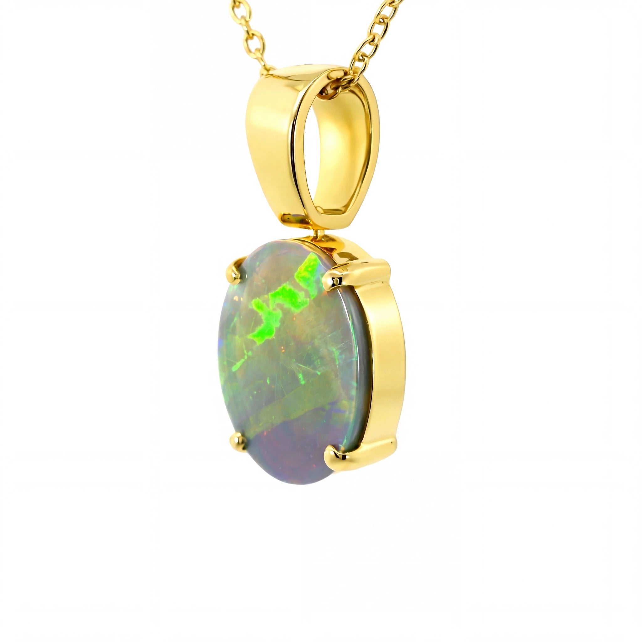 Dark Opal Pendant In 18k Yellow Gold - Multicolour - Australian Opal Cutters and Pearl Divers