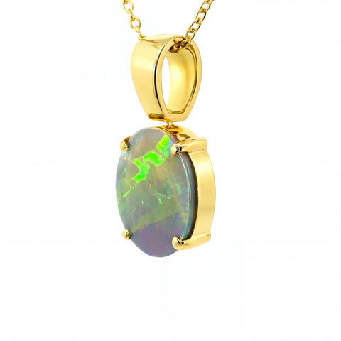 Dark Opal Pendant In 18k Yellow Gold - Multicolour - Australian Opal Cutters and Pearl Divers