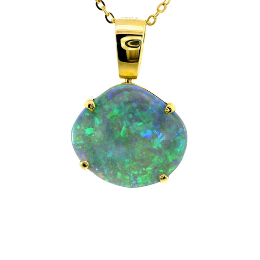 Black Opal Pendant in 18K Yellow Gold - Green-Blue