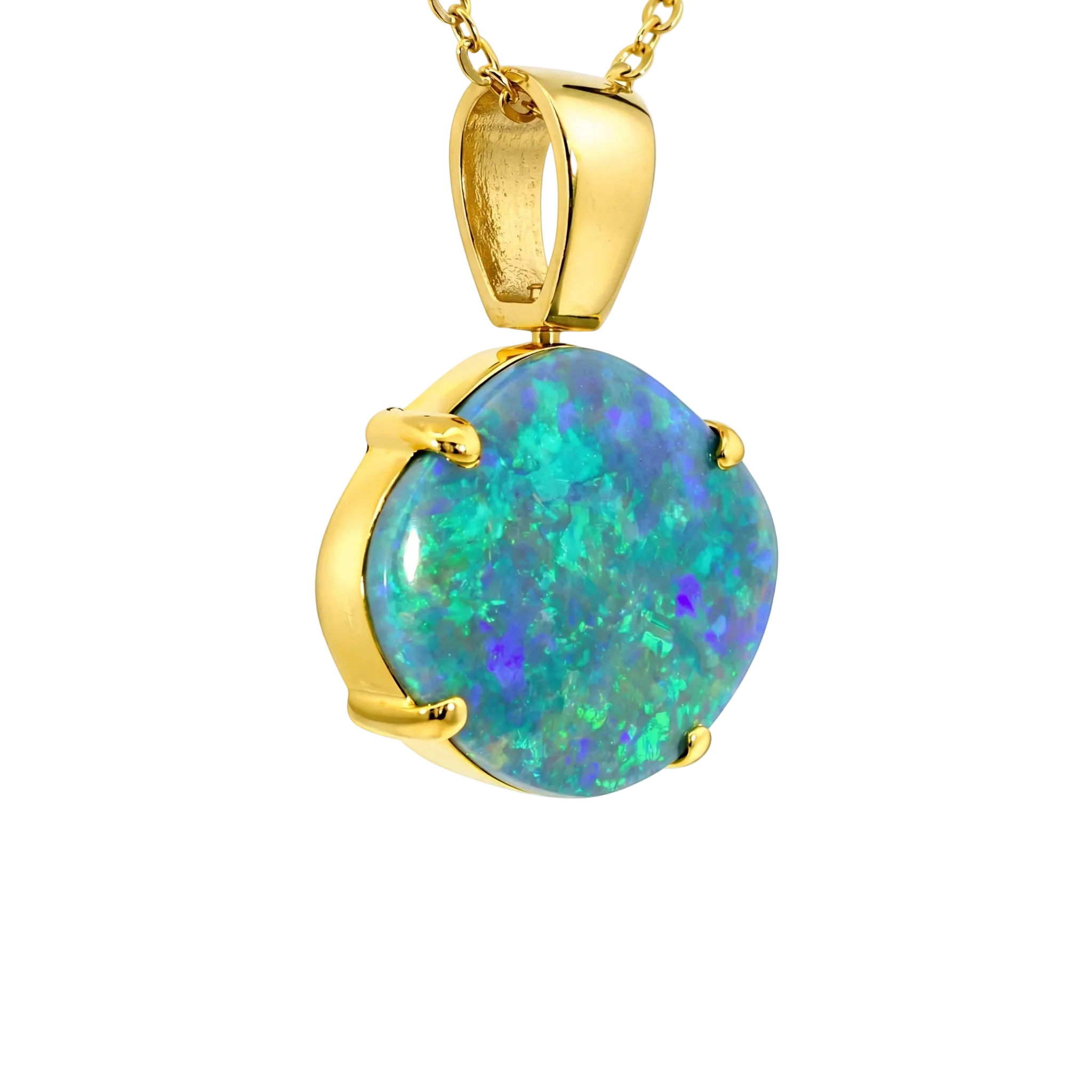 Black Opal Pendant in 18K Yellow Gold - Green and Blue - Australian Opal Cutters and Pearl Divers