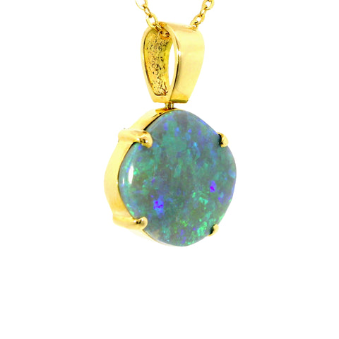 Black Opal Pendant in 18K Yellow Gold - Green-Blue