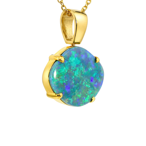 Black Opal Pendant in 18K Yellow Gold - Green and Blue - Australian Opal Cutters and Pearl Divers