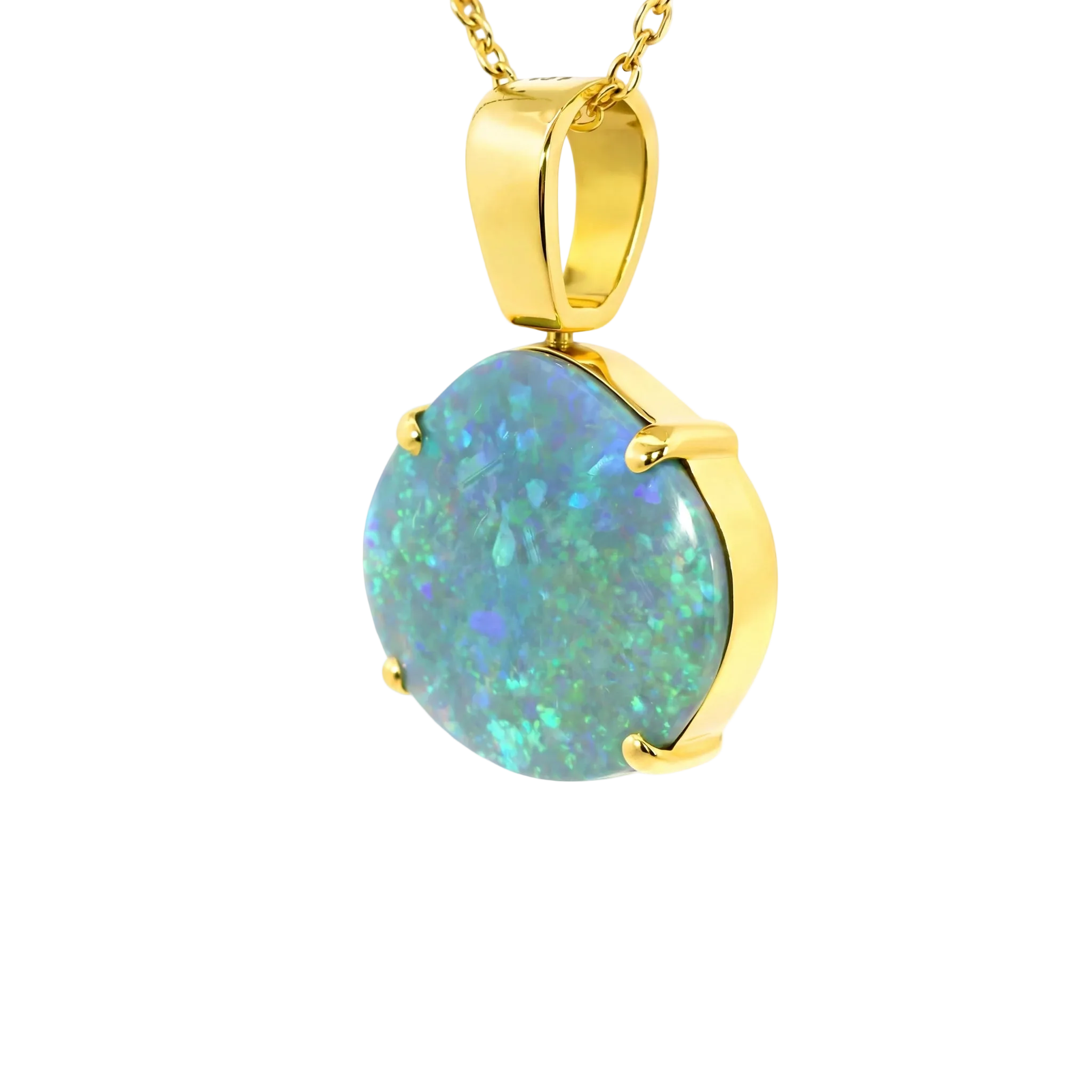 Black Opal Pendant in 18K Yellow Gold - Green and Blue - Australian Opal Cutters and Pearl Divers