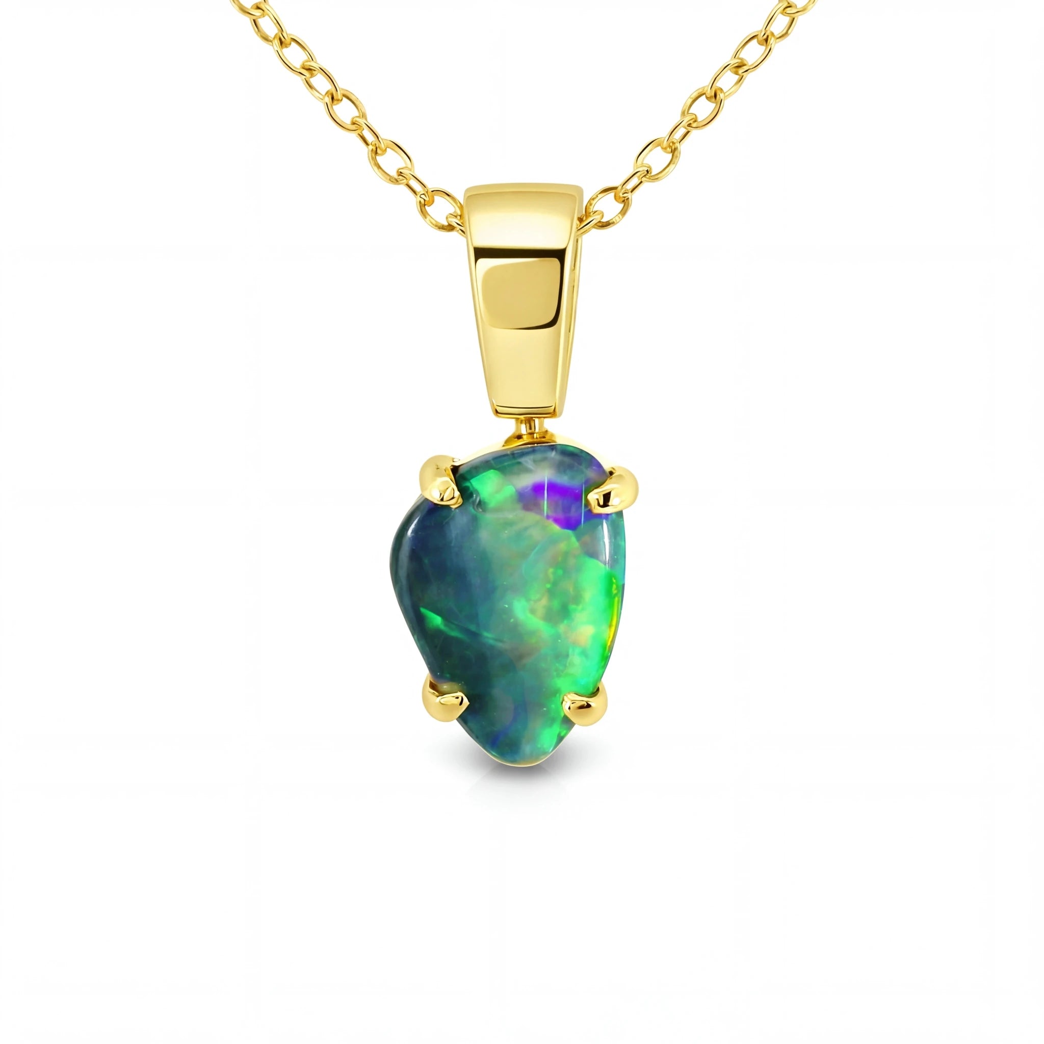 Black Opal Pendant in 18K Yellow Gold - Green-Blue - Australian Opal Cutters and Pearl Divers
