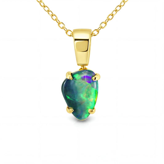 Black Opal Pendant in 18K Yellow Gold - Green-Blue - Australian Opal Cutters and Pearl Divers