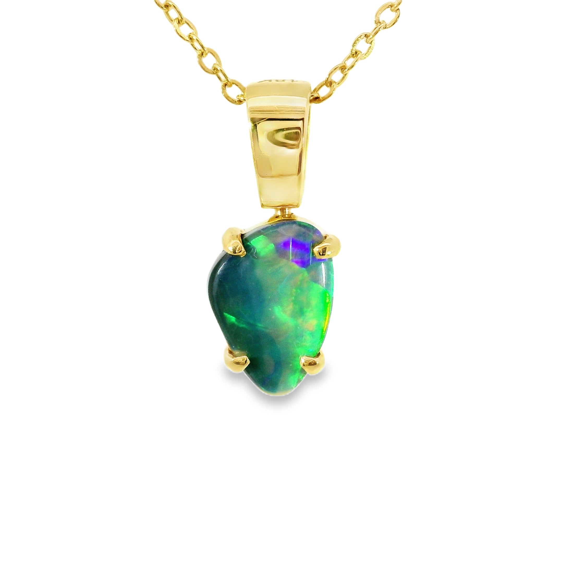 Black Opal Pendant in 18K Yellow Gold - Green-Blue