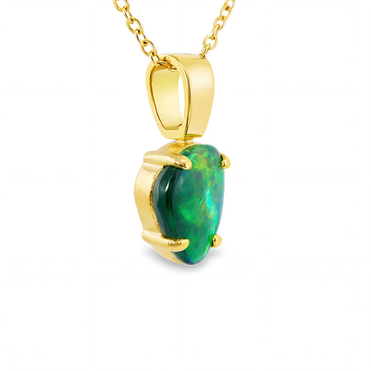 Black Opal Pendant in 18K Yellow Gold - Green-Blue - Australian Opal Cutters and Pearl Divers