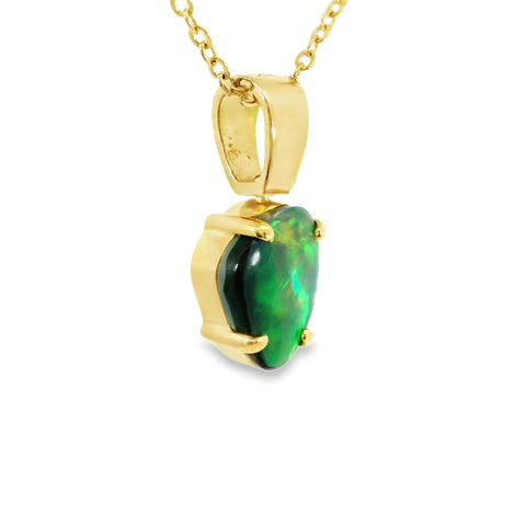 Black Opal Pendant in 18K Yellow Gold - Green-Blue