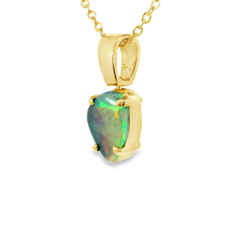 Black Opal Pendant in 18K Yellow Gold - Green-Blue