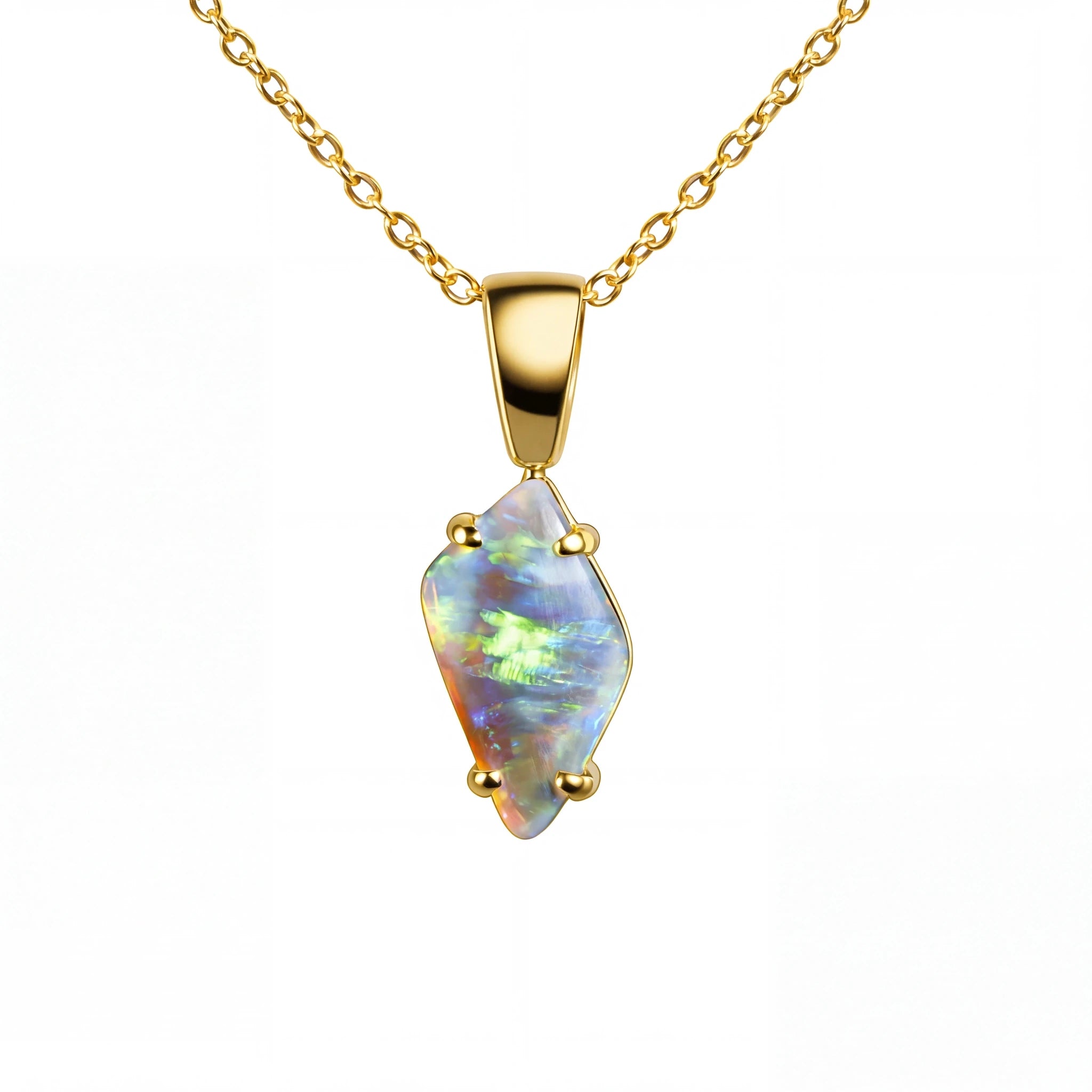Dark Opal Pendant In 18k Yellow Gold - Green-Blue - Australian Opal Cutters and Pearl Divers