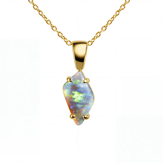 Dark Opal Pendant In 18k Yellow Gold - Green-Blue