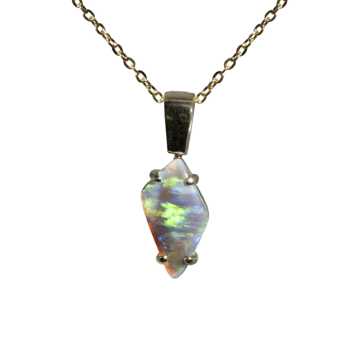 Black Opal Pendant in 18K Yellow Gold - Green-Blue