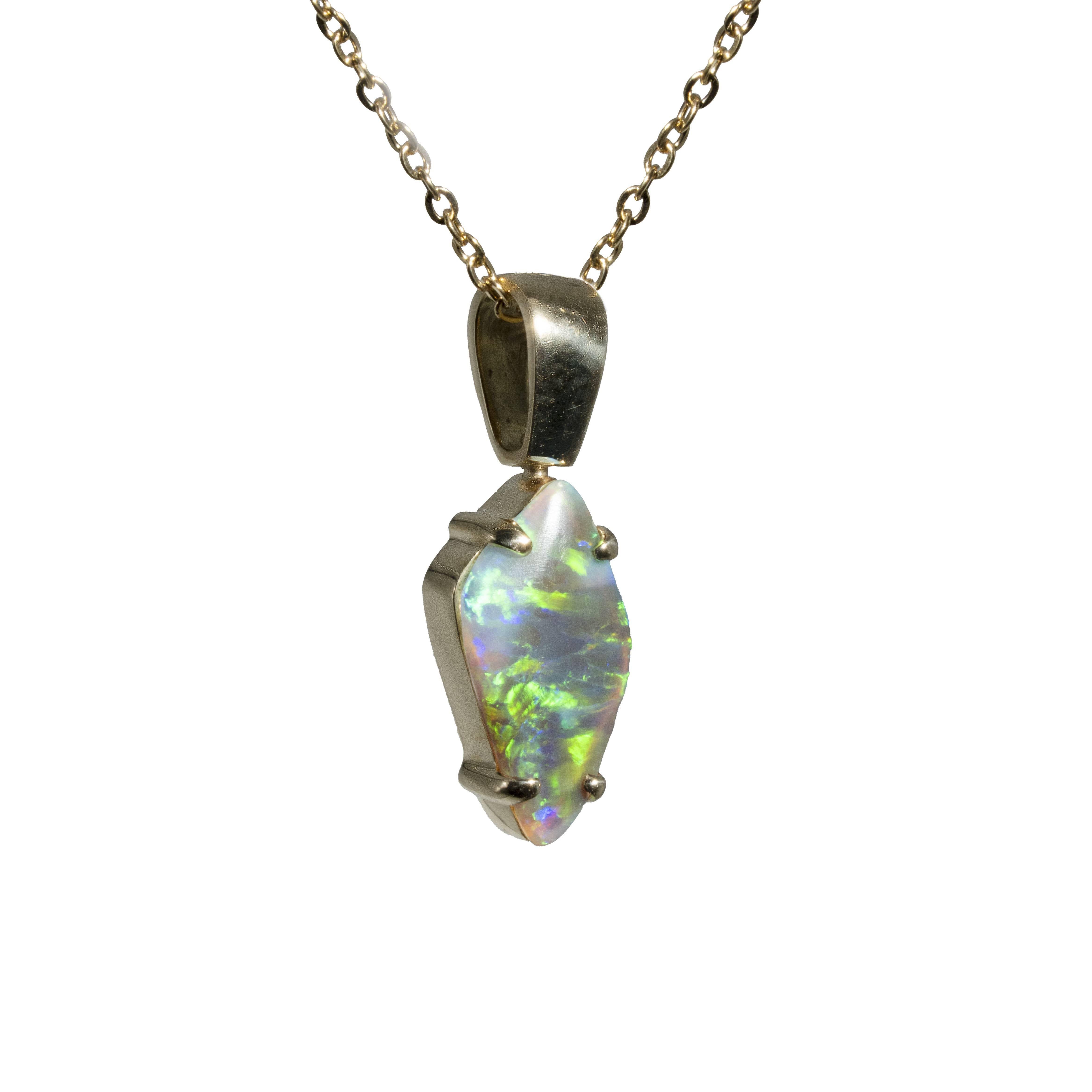 Black Opal Pendant in 18K Yellow Gold - Green-Blue