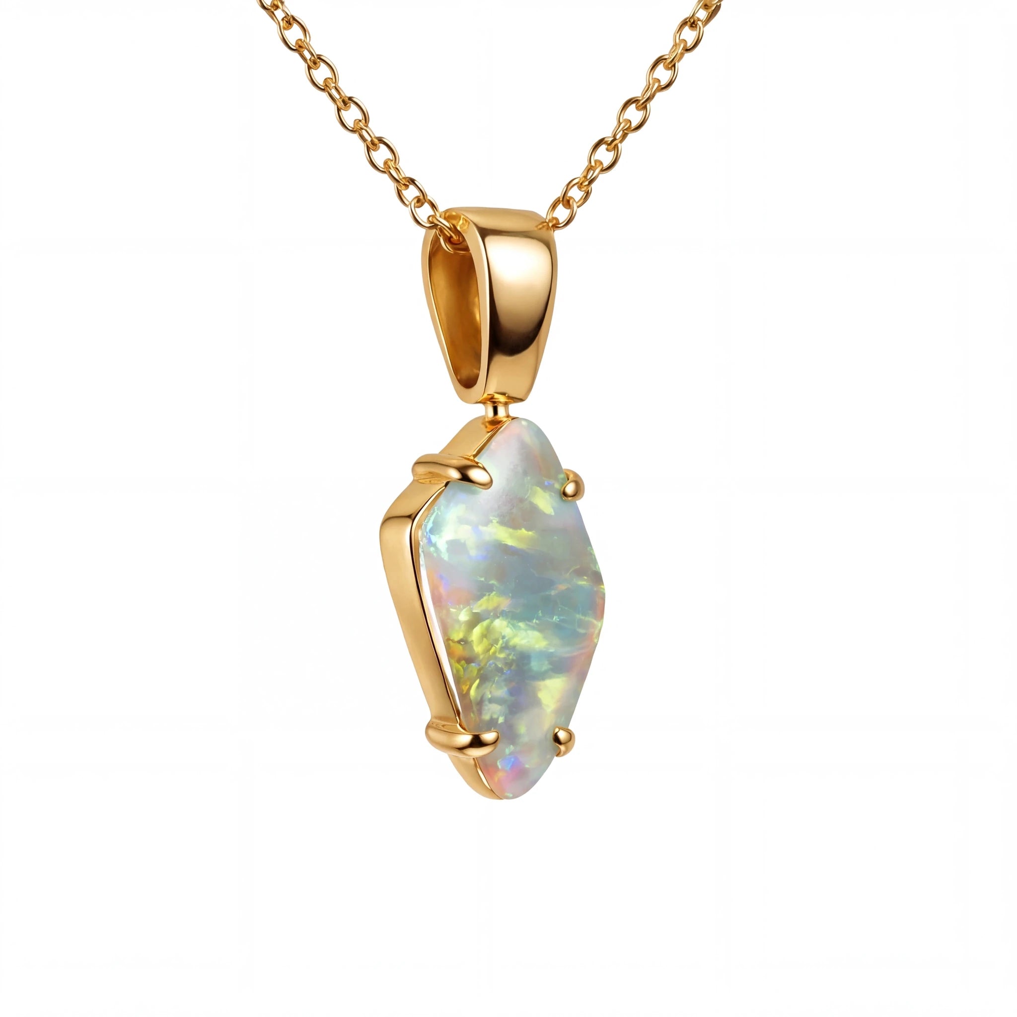 Dark Opal Pendant In 18k Yellow Gold - Green-Blue - Australian Opal Cutters and Pearl Divers