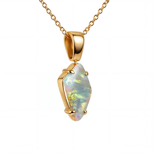 Dark Opal Pendant In 18k Yellow Gold - Green-Blue