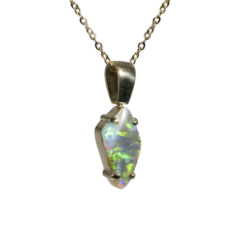Black Opal Pendant in 18K Yellow Gold - Green-Blue