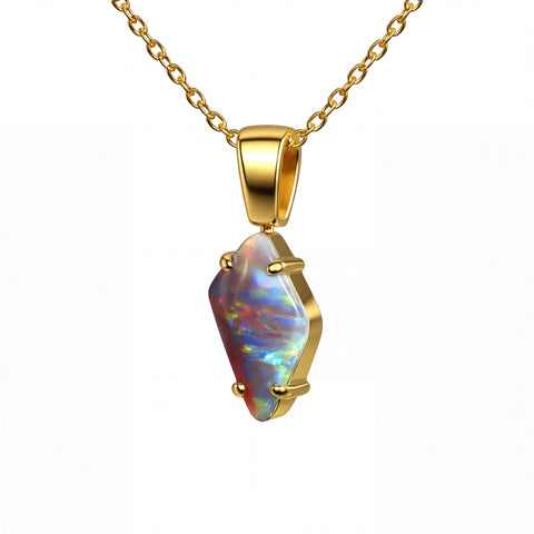 Dark Opal Pendant In 18k Yellow Gold - Green-Blue - Australian Opal Cutters and Pearl Divers