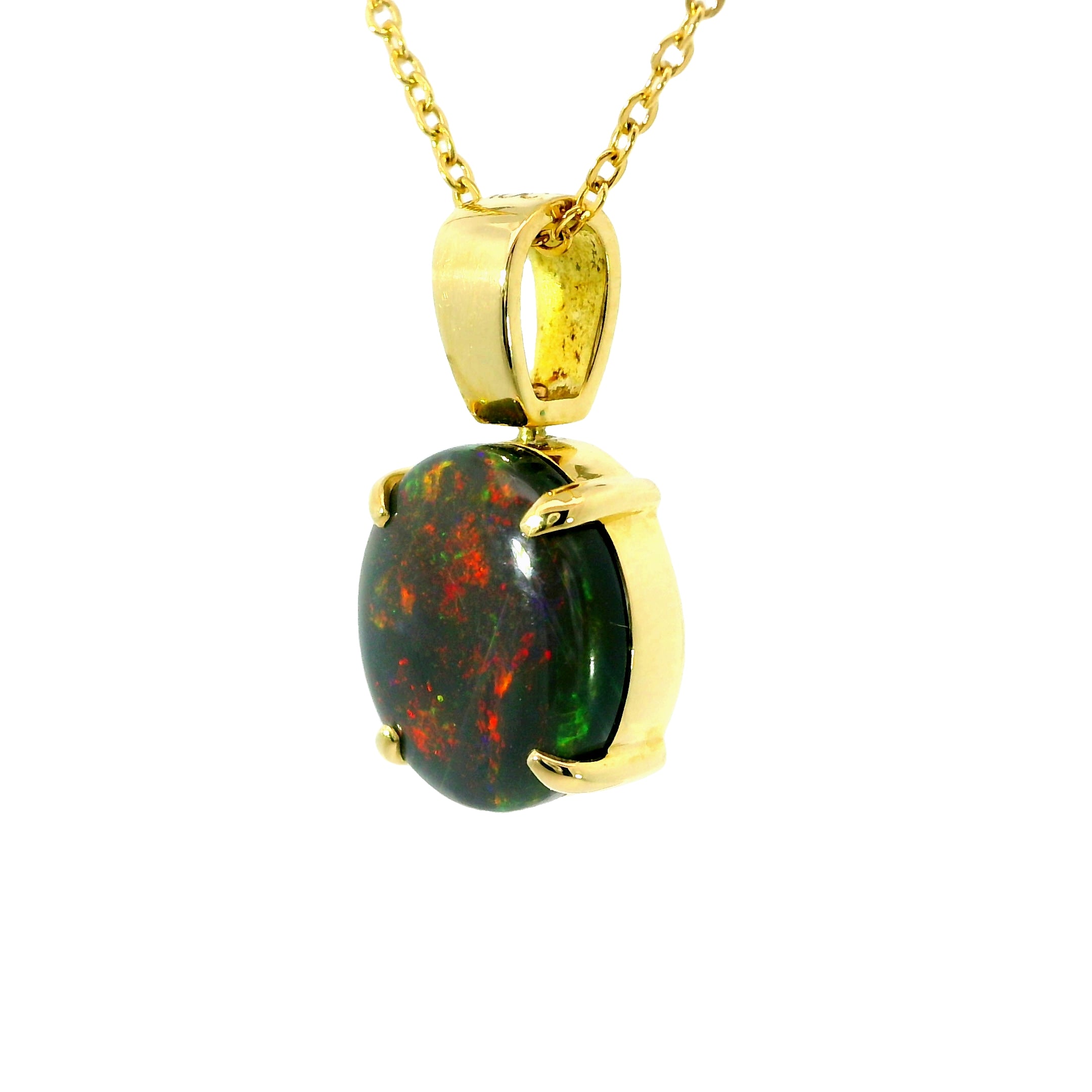 Black Opal Pendant in 18K Yellow Gold - Multicolour