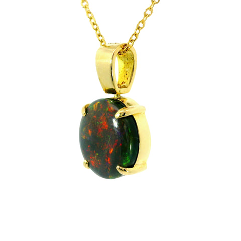 Black Opal Pendant in 18K Yellow Gold - Multicolour