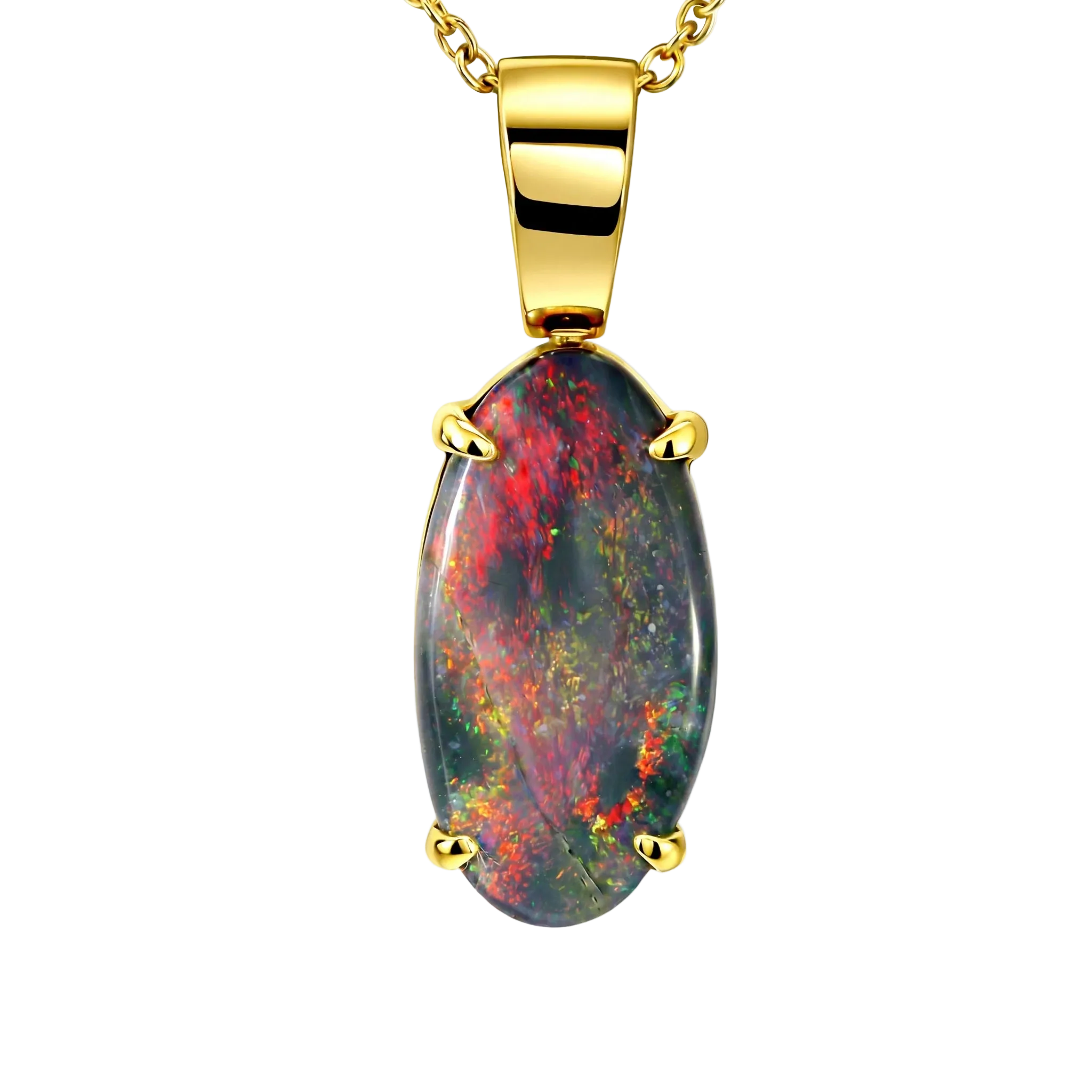 Black Opal Pendant in 18K Yellow Gold - Multicolour - Australian Opal Cutters and Pearl Divers
