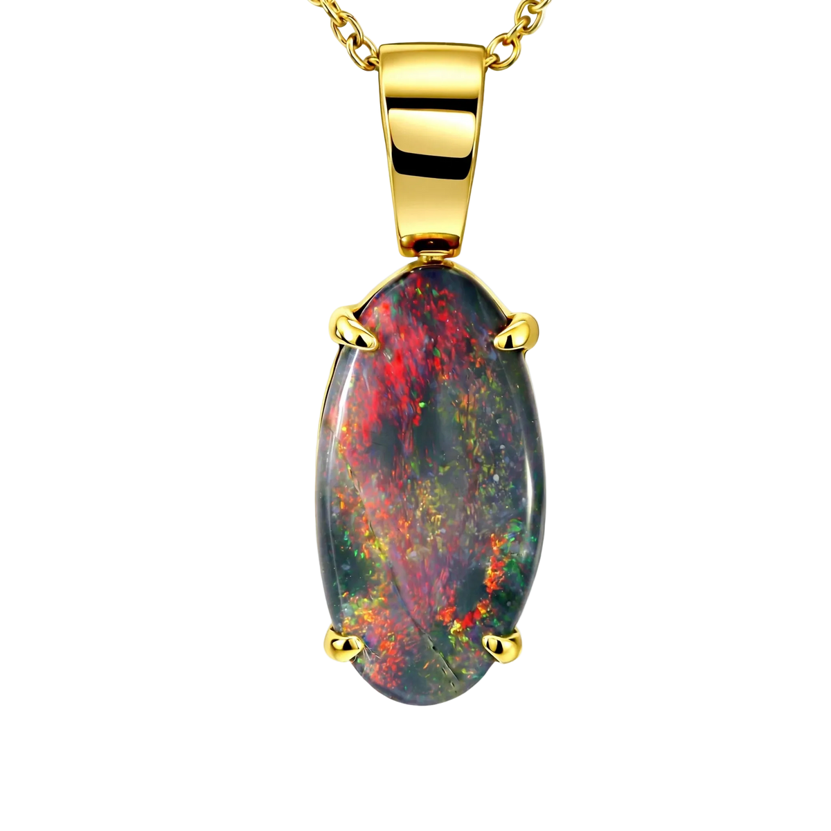 Black Opal Pendant in 18K Yellow Gold - Multicolour - Australian Opal Cutters and Pearl Divers
