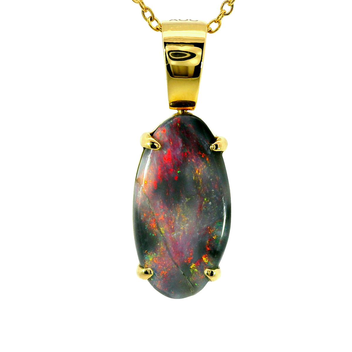 Black Opal Pendant in 18K Yellow Gold - Multicolour