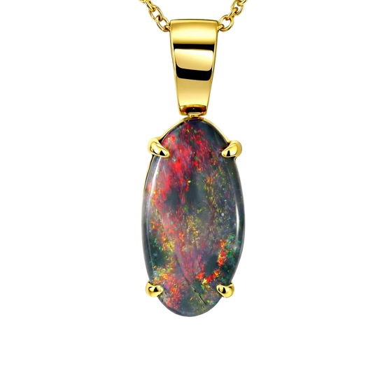 Black Opal Pendant in 18K Yellow Gold - Multicolour - Australian Opal Cutters and Pearl Divers