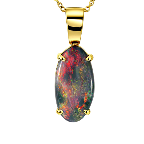 Black Opal Pendant in 18K Yellow Gold - Multicolour - Australian Opal Cutters and Pearl Divers